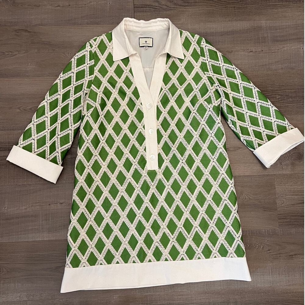 Tuckernuck Green & Cream Crochet Collier Dress